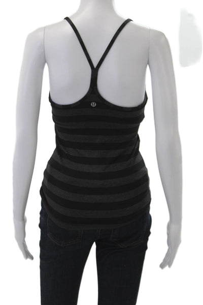 Lululemon Women Striped Sleeveless Camisole Black Polyester Round Neck Size 4