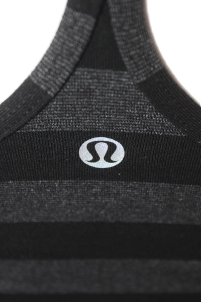 Lululemon Women Striped Sleeveless Camisole Black Polyester Round Neck Size 4