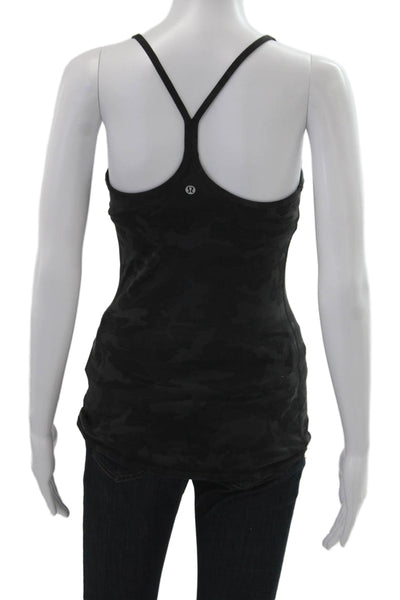 Lululemon Women Basic Camisole Top Black Camo Round Neck Sleeveless Size 4