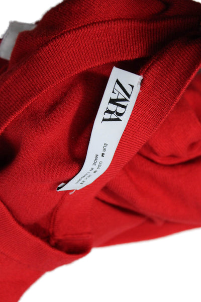 Zara Unisex Pullover Sweater Red Crew Neck 3/4 Sleeve Cotton Blend Size M