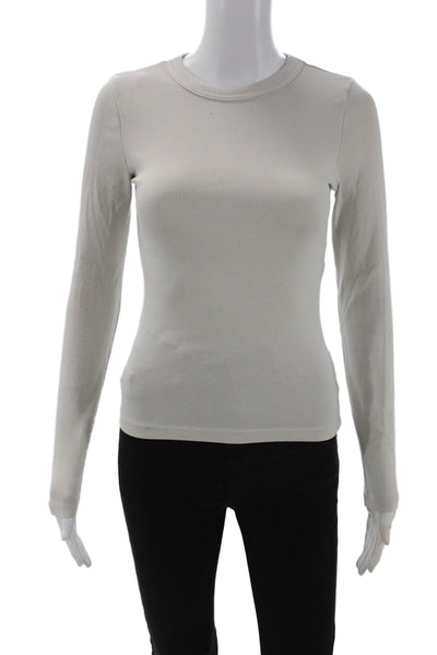 Zara Womens Beige Jersey Crewneck Long Sleeve T Shirt Size S
