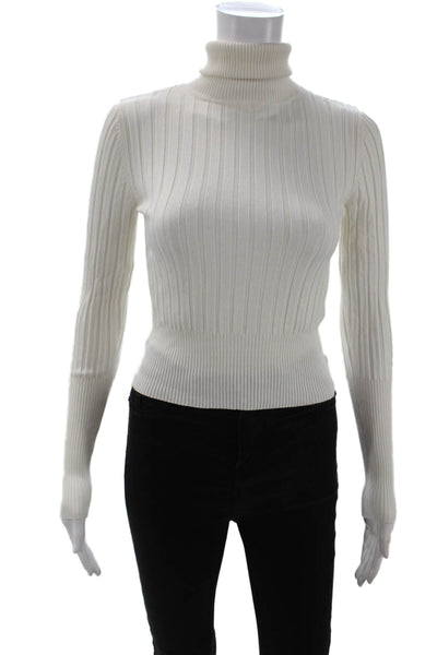 Zara Womens Striped Turtleneck Pullover Sweater White Long Sleeve Size S