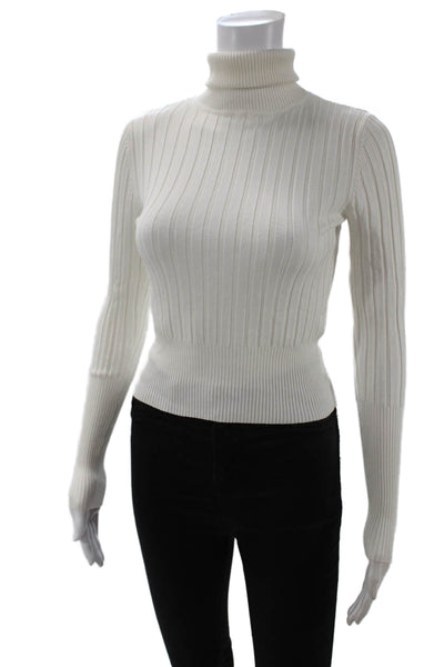 Zara Womens Striped Turtleneck Pullover Sweater White Long Sleeve Size S