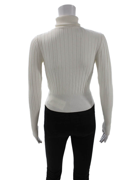Zara Womens Striped Turtleneck Pullover Sweater White Long Sleeve Size S