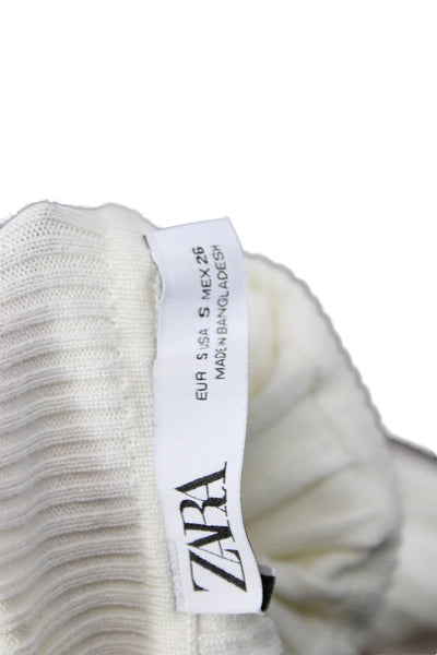 Zara Womens Striped Turtleneck Pullover Sweater White Long Sleeve Size S