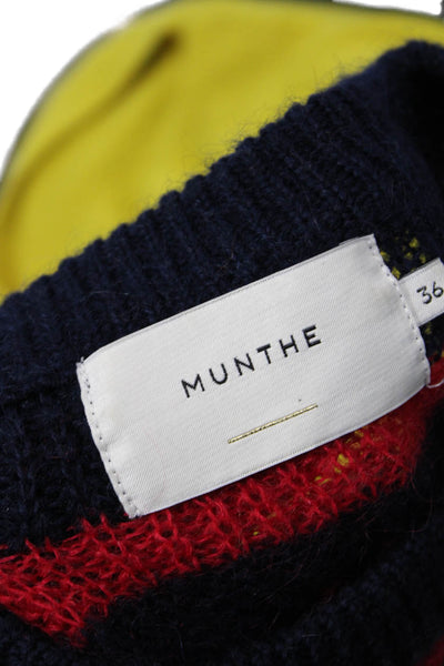 Munthe Unisex Dark Blue Striped Pullover Sweater Crew Neck Size S