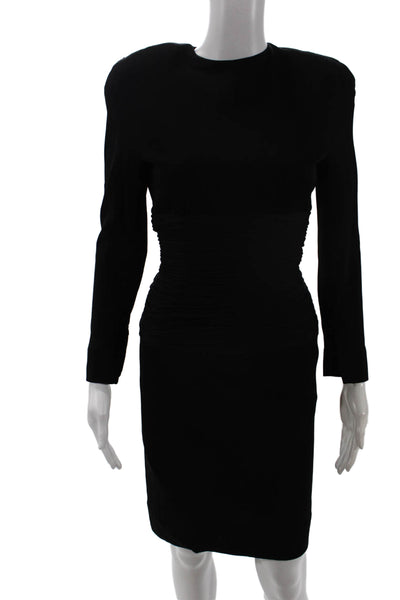 Scaasi Women Bodycon Sheath Dress Black Long Sleeve Crew Neck Size 4