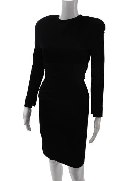 Scaasi Women Bodycon Sheath Dress Black Long Sleeve Crew Neck Size 4