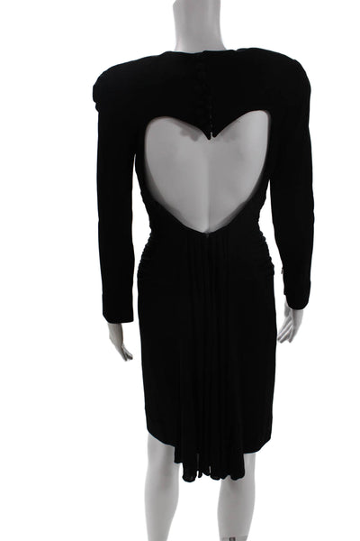Scaasi Women Bodycon Sheath Dress Black Long Sleeve Crew Neck Size 4