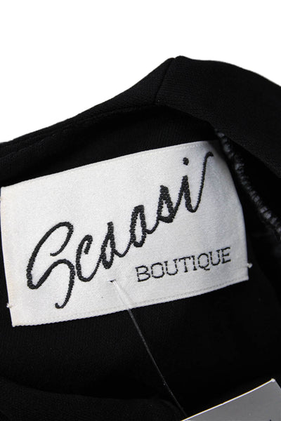Scaasi Women Bodycon Sheath Dress Black Long Sleeve Crew Neck Size 4