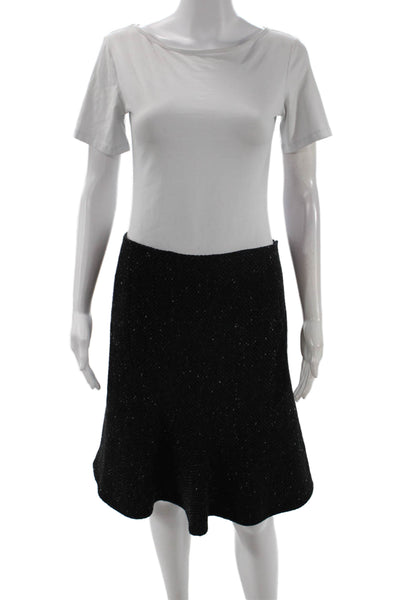 Vera Wang, Women, Black Herringbone A-Line Flare Wool Blend Skirt Size 8
