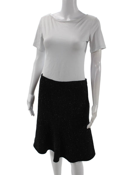 Vera Wang, Women, Black Herringbone A-Line Flare Wool Blend Skirt Size 8