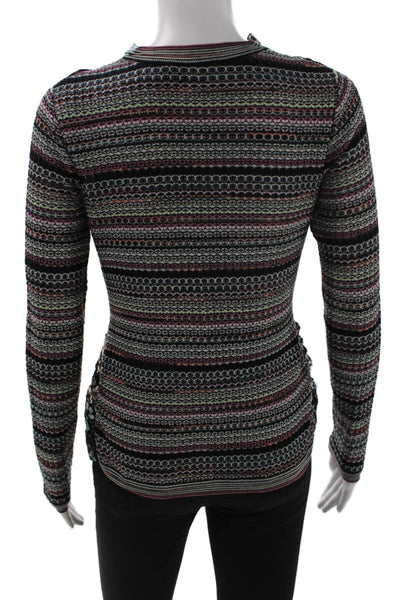 Missoni Women Black Floral-Striped Silk-Wool Blouse Long Sleeve Size 40