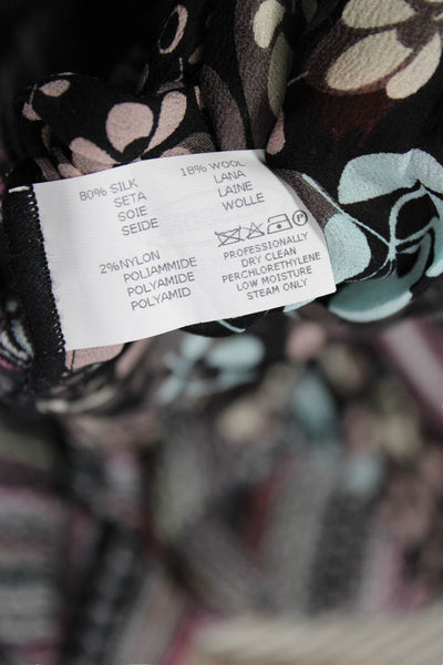 Missoni Women Black Floral-Striped Silk-Wool Blouse Long Sleeve Size 40
