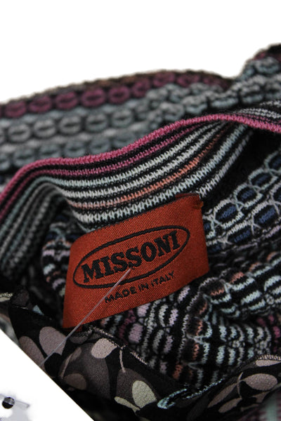 Missoni Women Black Floral-Striped Silk-Wool Blouse Long Sleeve Size 40
