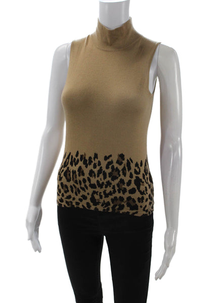 Maria Di Ripabianca Women Beige Mock Neck Animal Print SilkCashmere Tank Size 8