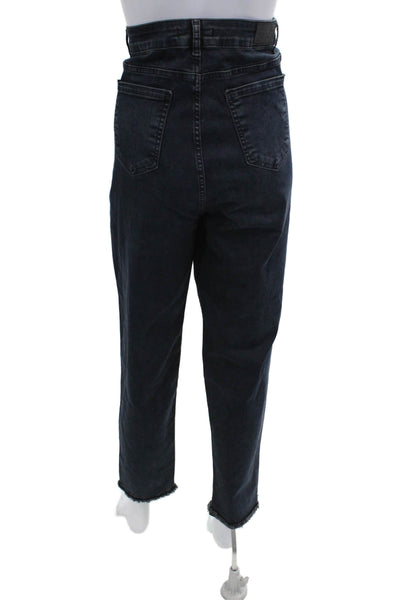 Designer Womens Tapered Mom Jeans Dark Blue High Rise Plus Size 18