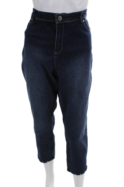 Renuar Women Plus Cropped Mom High Rise Dark Blue Jeans Size 31