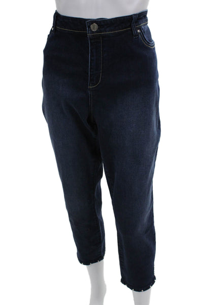 Renuar Women Plus Cropped Mom High Rise Dark Blue Jeans Size 31