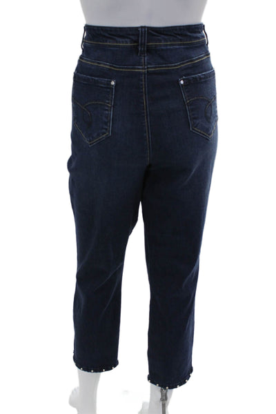 Renuar Women Plus Cropped Mom High Rise Dark Blue Jeans Size 31