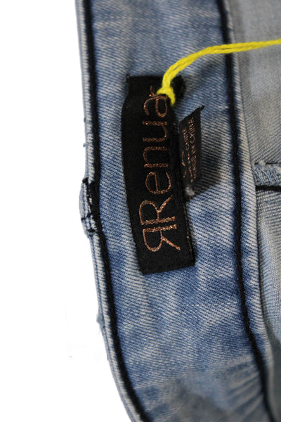 Renuar, Women Cropped Straight Jeans Light Blue Button Heart Size 14