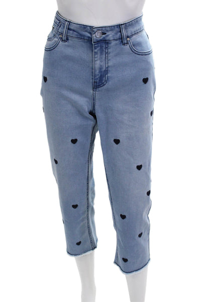 Renuar Women Light Blue Cropped Capri Jeans Heart Size 16