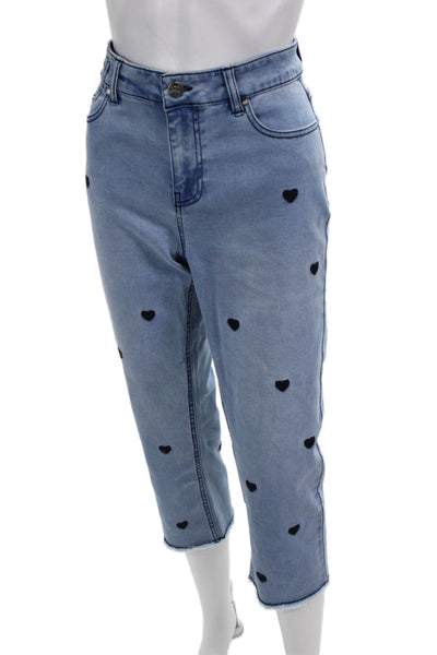 Renuar Women Light Blue Cropped Capri Jeans Heart Size 16