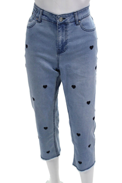 Renuar Women Cropped Jeans Light Blue Mid Rise Heart Size 4