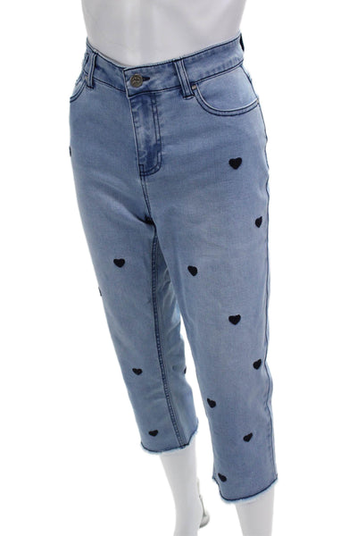 Renuar Women Cropped Jeans Light Blue Mid Rise Heart Size 4