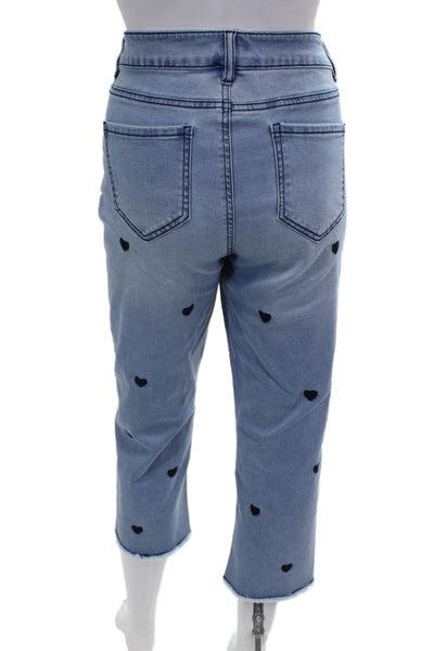 Renuar Women Cropped Jeans Light Blue Mid Rise Heart Size 4