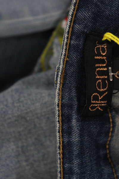 Renuar Women Ankle Cropped Jeans Dark Blue Floral Button Size 0