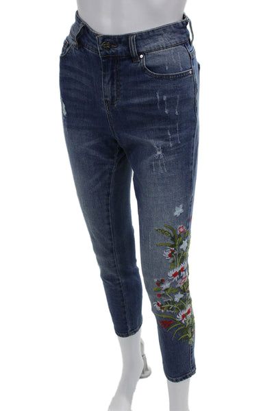 Renuar, Women, Dark Blue Floral Ankle Cropped Jeans Size 16