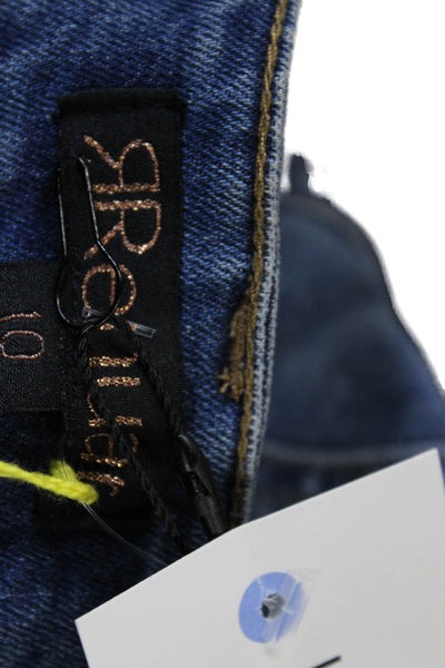 Renuar, Women Ankle Cropped Dark Blue Floral Jeans Button Mid Rise Size 4