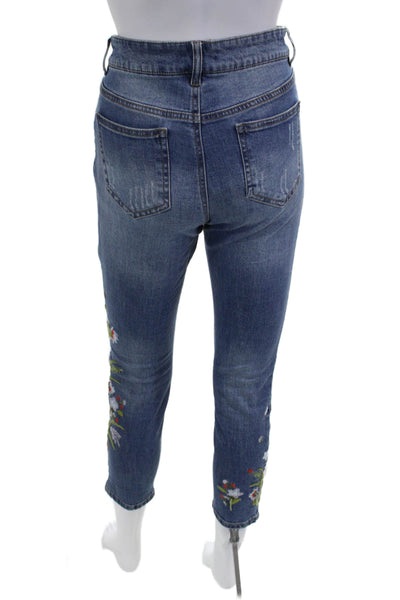 Renuar Women Dark Blue Floral High Rise Ankle Cropped Jeans Size 10
