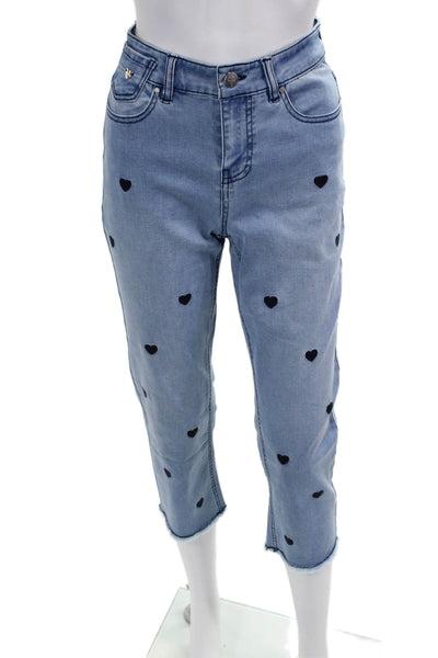 Renuar Women Cropped Ankle Heart Light Blue Jeans Size 0
