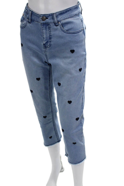 Renuar Women Cropped Ankle Heart Light Blue Jeans Size 0