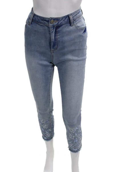 Renuar Women Ankle Cropped Floral Mid-Rise Light Blue Jeans Size 14