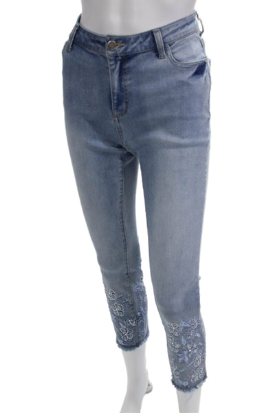 Renuar Women Ankle Cropped Floral Mid-Rise Light Blue Jeans Size 14
