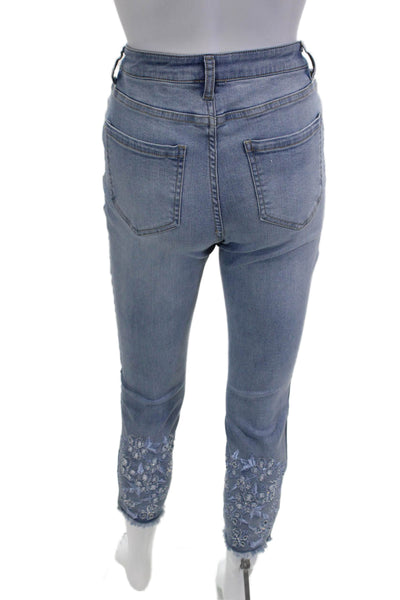 Renuar Women Ankle Cropped Floral Mid-Rise Light Blue Jeans Size 14