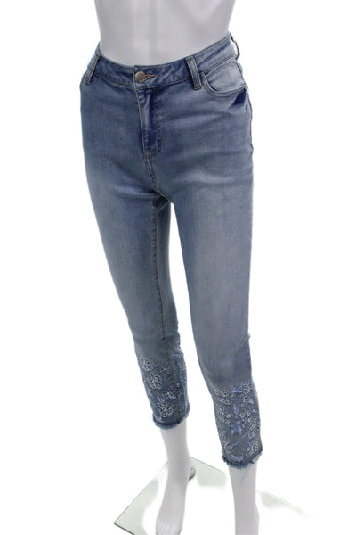 Renuar Women Light Blue Floral Ankle Cropped Skinny Jeans High Rise Size 14