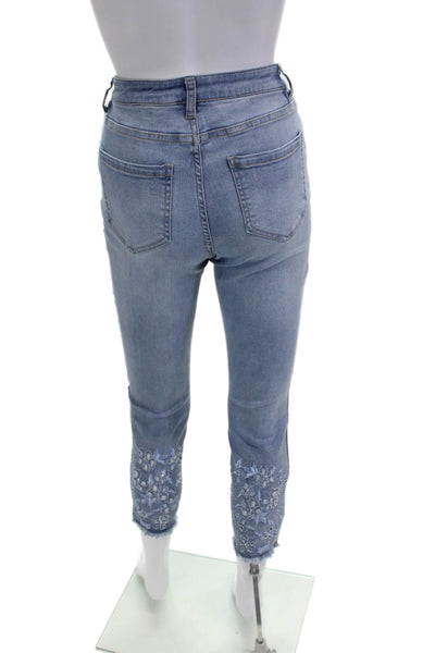 Renuar Women Light Blue Floral Ankle Cropped Skinny Jeans High Rise Size 14