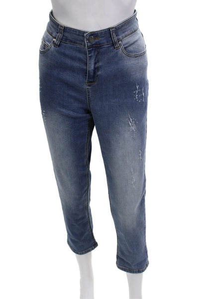 Renuar Women Cropped Ankle Jeans Blue Button Mid Rise Size 4
