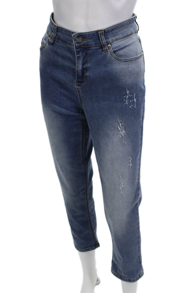 Renuar Women Cropped Ankle Jeans Blue Button Mid Rise Size 4