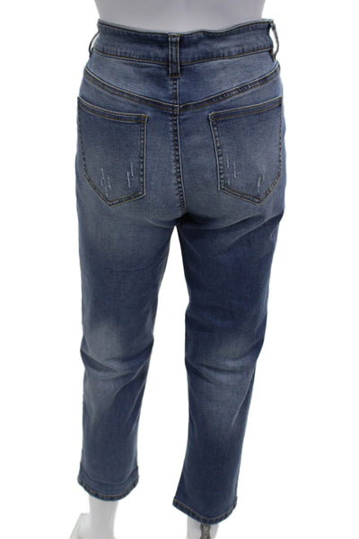 Renuar Women Cropped Ankle Jeans Blue Button Mid Rise Size 4