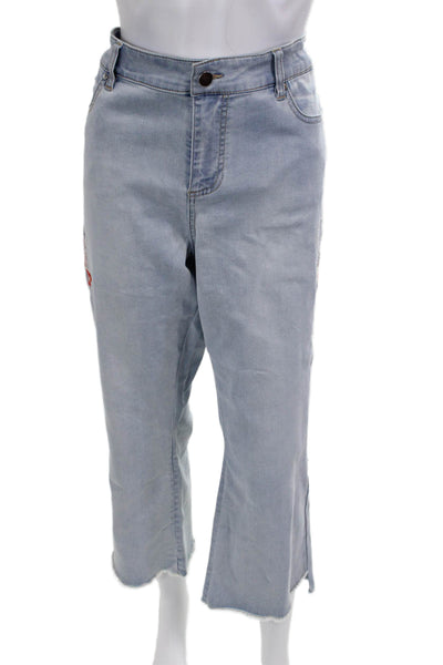 Renuar Women Cropped Wide-Leg Floral Jeans Light Blue Size 14