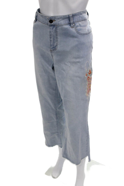 Renuar Women Cropped Wide-Leg Floral Jeans Light Blue Size 14