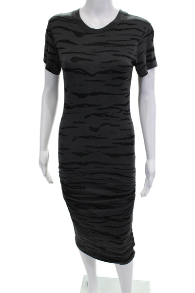 Monrow Women Bodycon T-Shirt Dress Black Animal Print Short Sleeve Size S