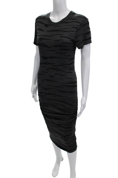 Monrow Women Bodycon T-Shirt Dress Black Animal Print Short Sleeve Size S