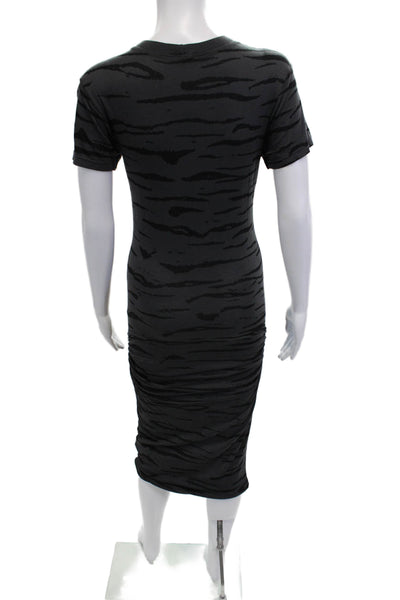 Monrow Women Bodycon T-Shirt Dress Black Animal Print Short Sleeve Size S