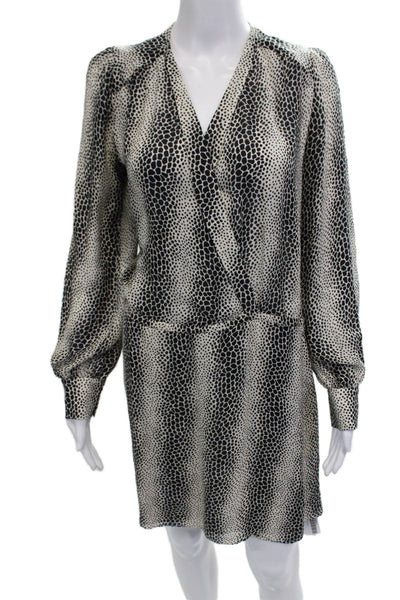 Parker Womens Wrap Dress Beige Silk Animal Print Long Sleeve Size S